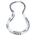 Aris By Treska Blue Bead Silver-tone 2-row Necklace