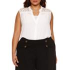Boutique+ Sleeveless Lace-back Button-front Shirt - Plus