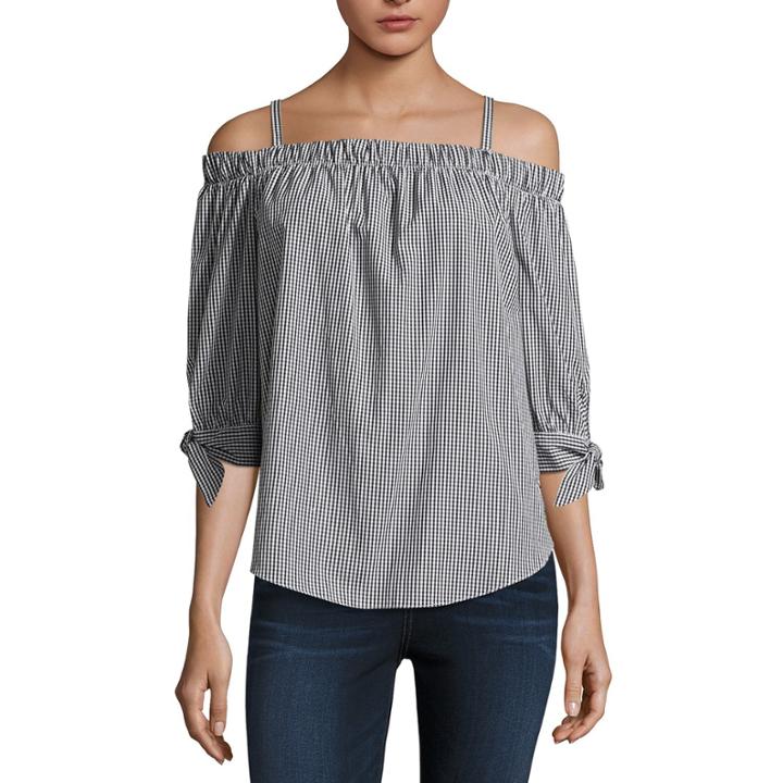 By & By Long Sleeve Straight Neck Poplin Stripe Blouse-juniors