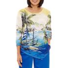 Alfred Dunner Corsica 3/4 Sleeve Crew Neck T-shirt-womens