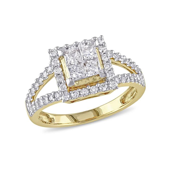 Womens 1 Ct. T.w. Princess White Diamond 14k Gold Engagement Ring