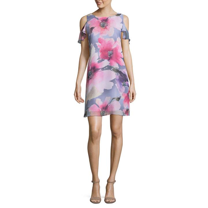 Ronni Nicole Short Sleeve Floral Shift Dress-petites