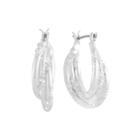 Monet Silver-tone 3-row Textured Hoop Earrings