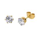 Cubic Zirconia 6mm Stainless Steel And Yellow Ip Stud Earrings