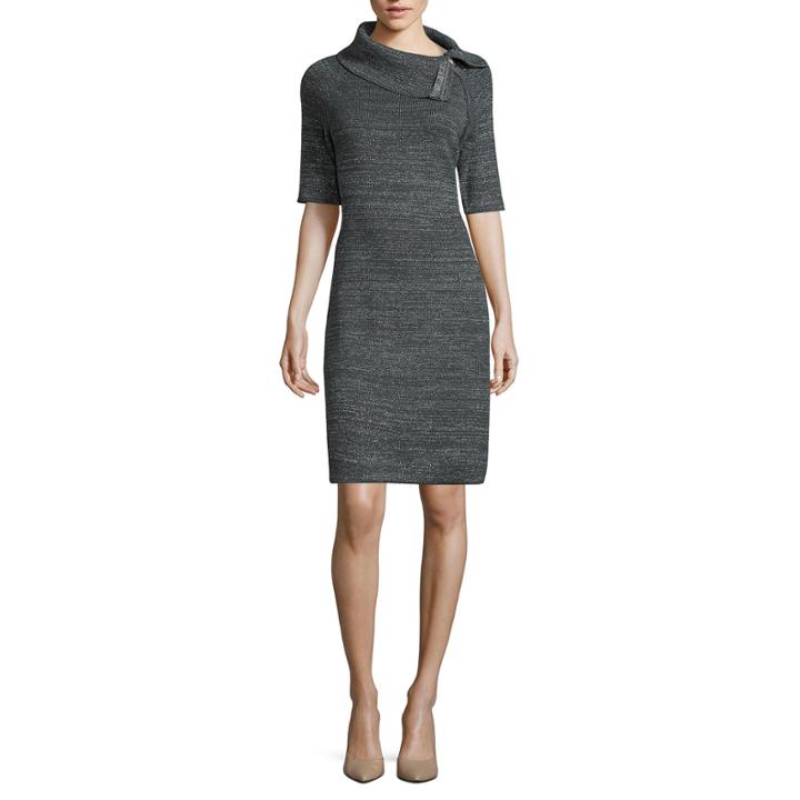 Liz Claiborne Short Sleeve Zip Cowl Neck Sweater Dress