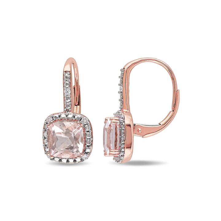 Cushion-cut Genuine Morganite And 1/10 Ct. T.w. Diamond 10k Rose Gold Earrings