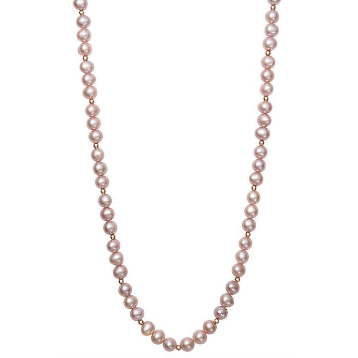 Womens 7mm White Cultured Freshwater Pearls 14k Rose Gold Strand Necklace