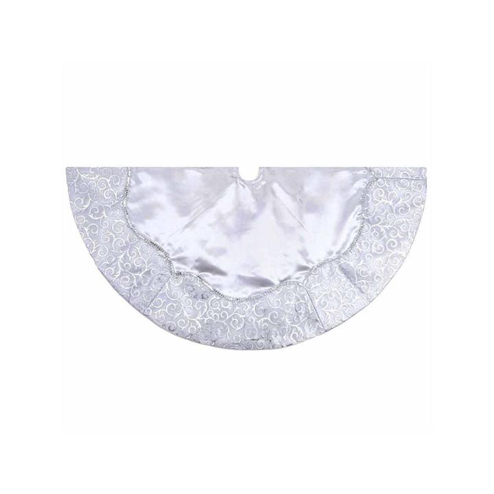 Kurt Adler 48 Silver Satin With Printed Border Tree Skirt