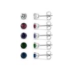 Sterling Silver 5mm Simulated Gemstone 5 Earring Pair Set