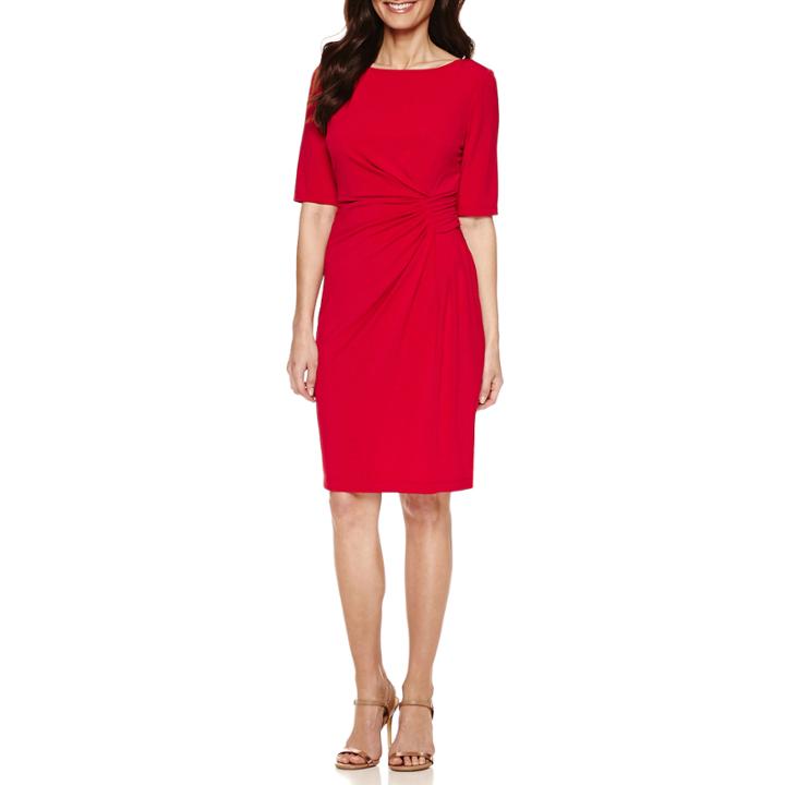 London Times Elbow Sleeve Sheath Dress-petites