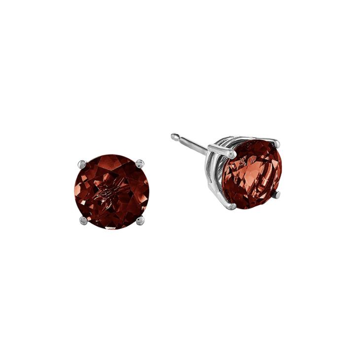 Genuine Red Garnet 14k White Gold Stud Earrings