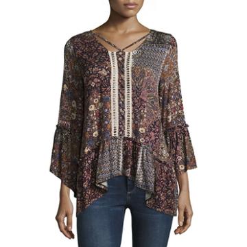Artesia Long Sleeve Square Neck Knit Bohemian Blouse