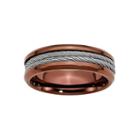 Mens 7mm Stainless Steel & Brown Ion-plated Wedding Band