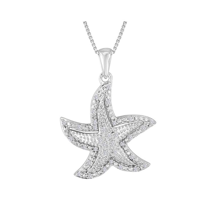 1/10 Ct. T.w. Diamond Sterling Silver Starfish Pendant Necklace
