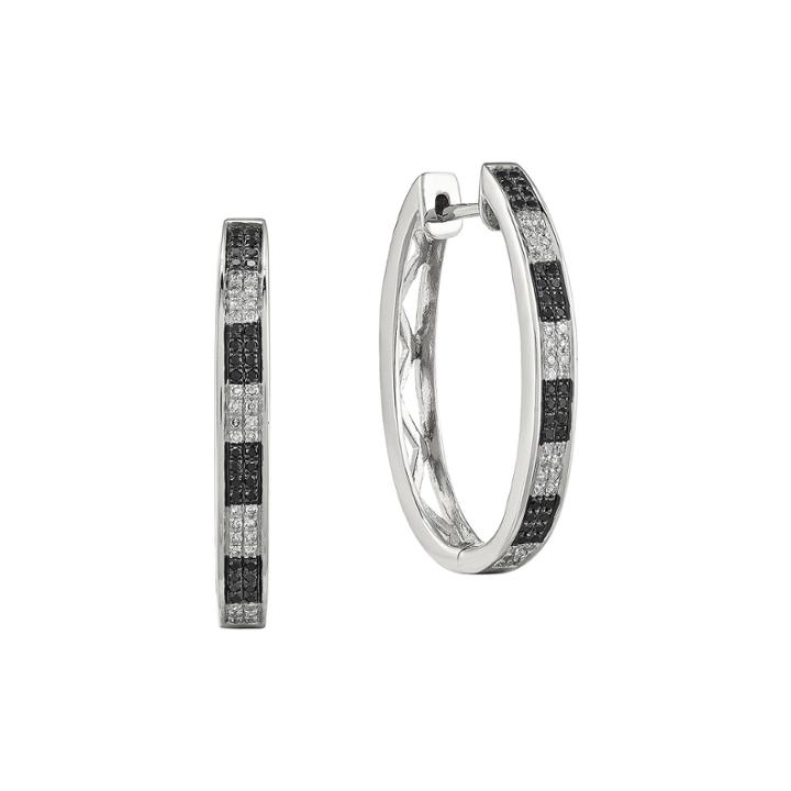 1/3 Ct. T.w. White And Color-enhanced Black Diamond Sterling Silver Large Hoop Earrings