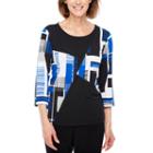 Alfred Dunner Upper East Side 3/4 Sleeve Crew Neck Geometric T-shirt-womens Petites