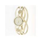 Elgin Womens Crystal-accent Gold-tone Heart Hinged Bangle Watch