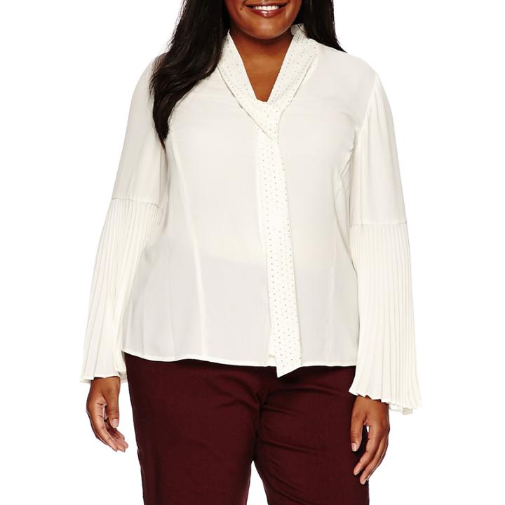 Worthington Long Accordion Sleeve Tie-neck Blouse - Plus