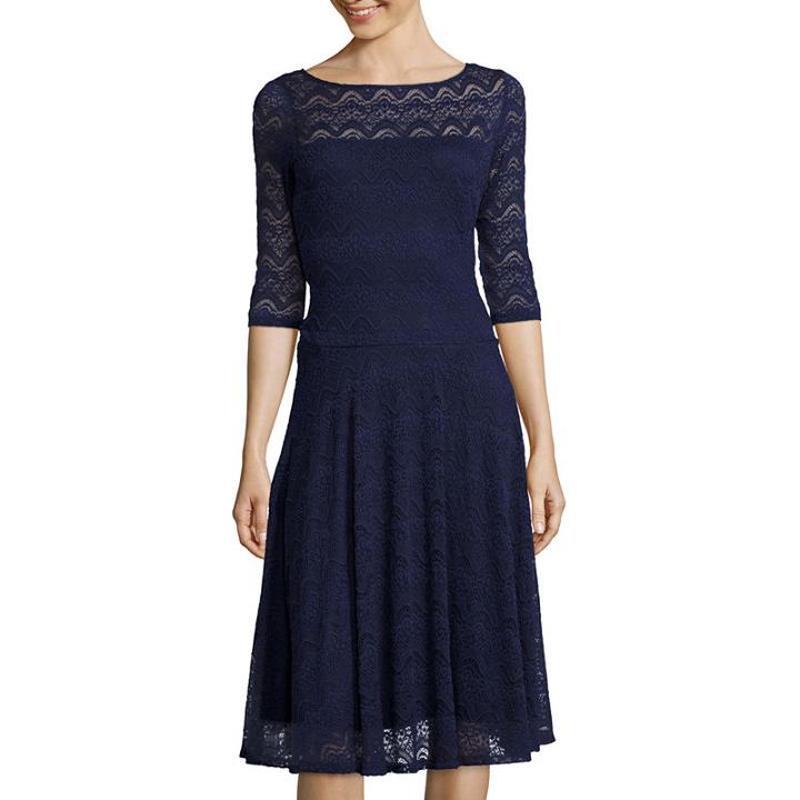 Sangria 3/4-sleeve Lace Fit-and-flare Dress