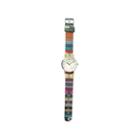 Olivia Pratt Womens Silver-tone Faux Mop Dial Green-orange Patterned Fabric Strap Watch 10352tr