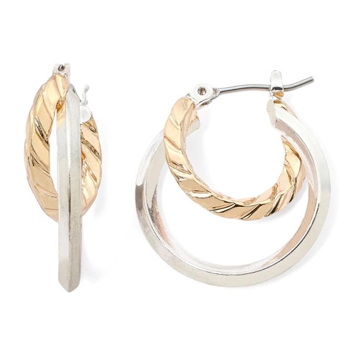Liz Claiborne Two-tone 2-row Hoop Earrings