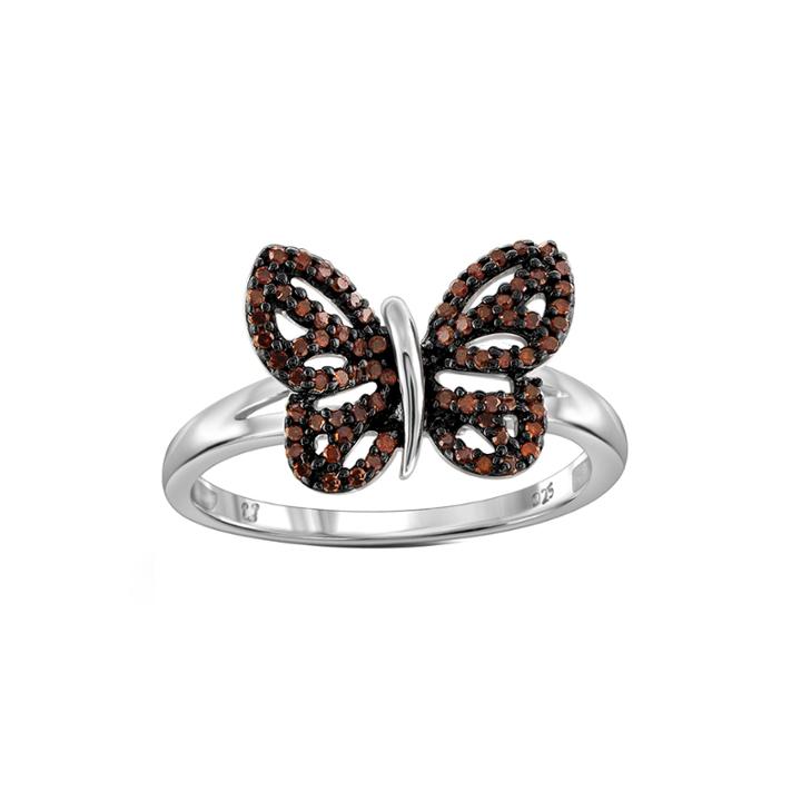 1/4 Ct. T.w. Color-enhanced Red Diamond Sterling Silver Butterfly Ring