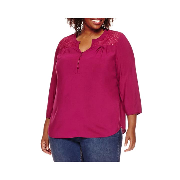 St. John's Bay 3/4-sleeve Pleated-yoke Blouse