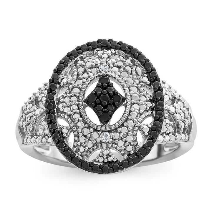 Womens Diamond Accent Diamond Black Sterling Silver Cocktail Ring