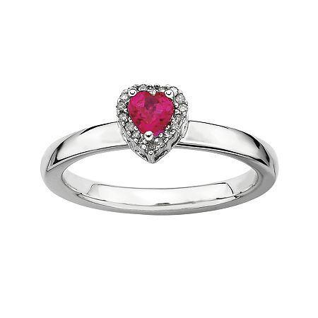 Personally Stackable Diamond-accent Lab-created Ruby Heart Ring