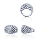 Sterling Silver Rhodium Tapered Baguette Cut Domed Cocktail Ring