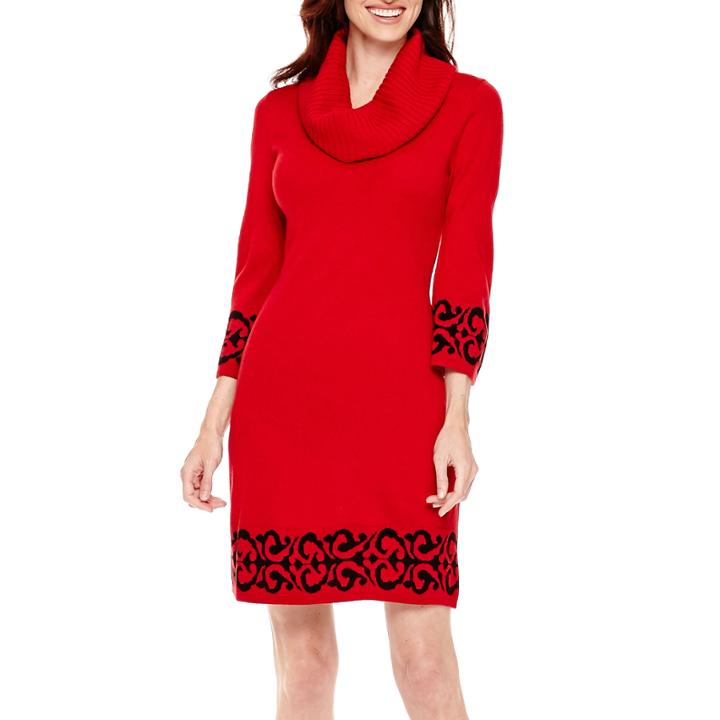 R & K Originals 3/4-sleeve Cowlneck Sweater Dress