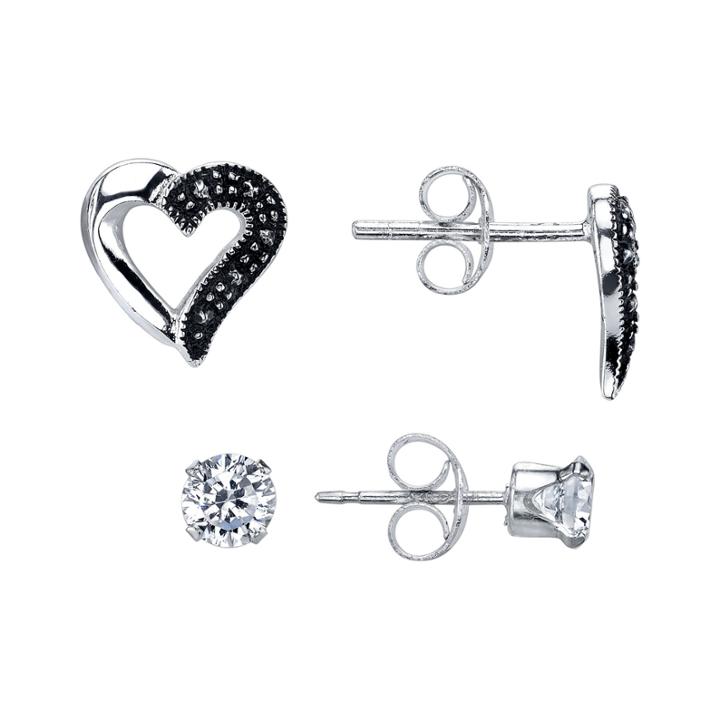 Silver Treasures White Cubic Zirconia Earring Sets