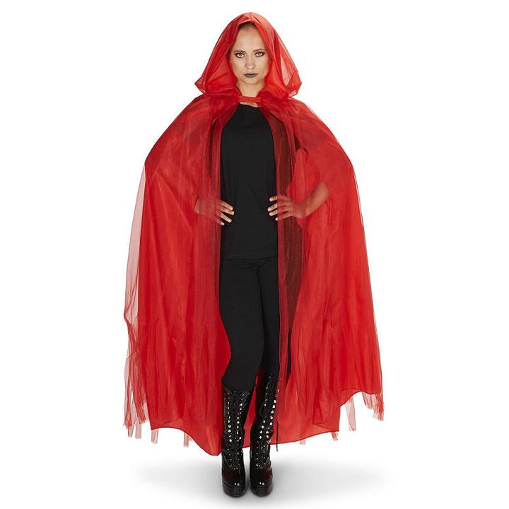 Hooded Lined Red Mesh Adult Cape