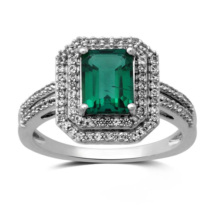 Womens Green Emerald Sterling Silver Cocktail Ring