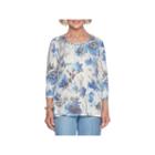 Alfred Dunner Silver Belles 3/4 Sleeve V Neck Floral T-shirt-womens