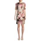 London Style Elbow Sleeve Floral Sheath Dress-petites