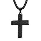 Inox Jewelry Mens Patterned Stainless Steel And Black Ip Cross Pendant Necklace