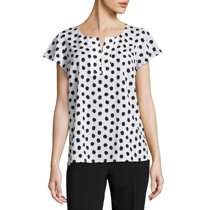 Liz Claiborne Flutter Sleeve Split Crew Neck Woven Blouse