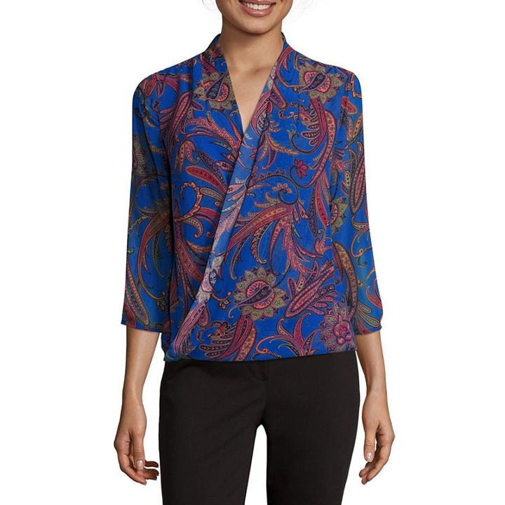 Liz Claiborne 3/4-sleeve Paisley Wrap Top
