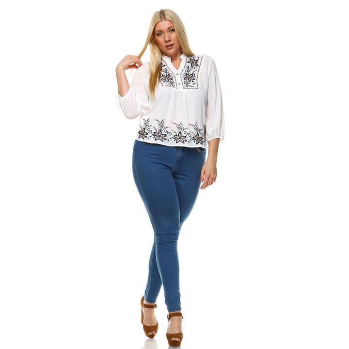 White Mark 'esther' Embroidered Peasant Top - Plus