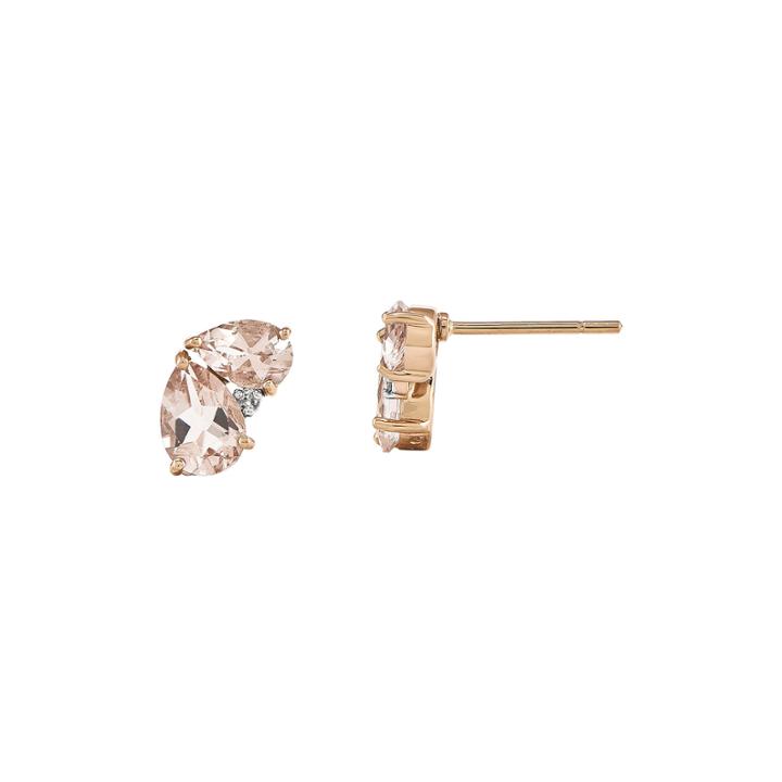 Pear-shaped Genuine Morganite And Diamond-accent 14k Rose Gold Stud Earrings
