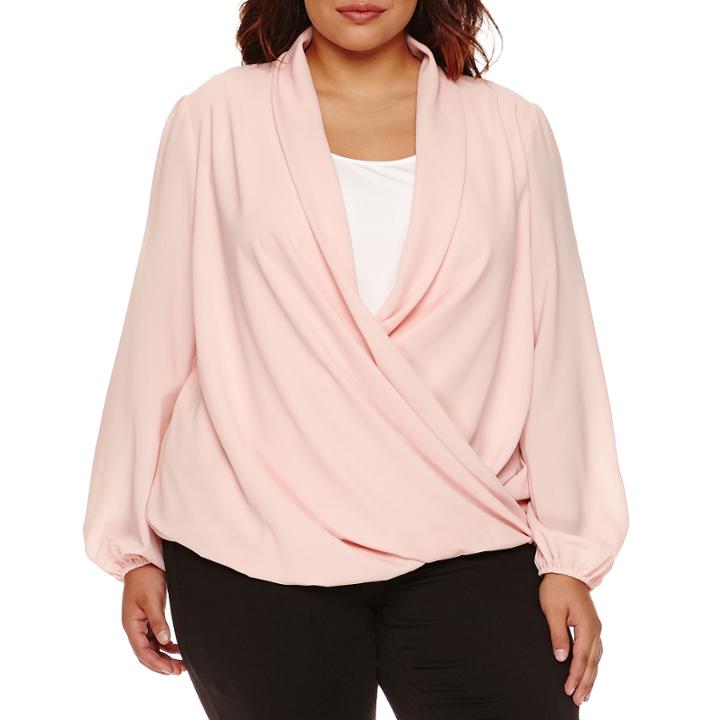 Bisou Bisou Long-sleeve Twist-front Blouse - Plus