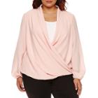 Bisou Bisou Long-sleeve Twist-front Blouse - Plus