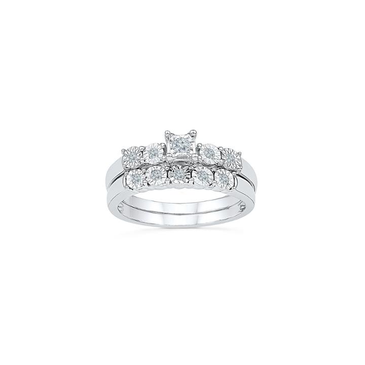 Womens Diamond Accent Genuine White Diamond Sterling Silver Bridal Set