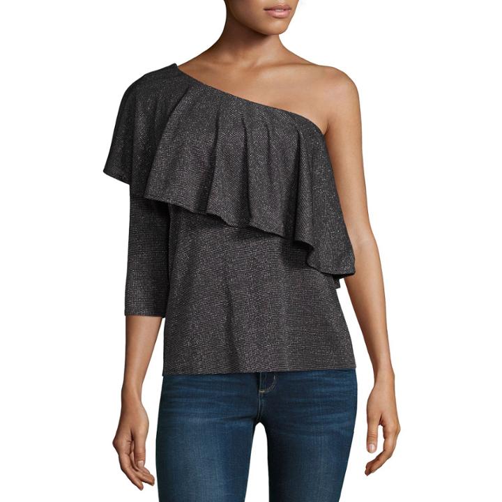 Belle + Sky Long Sleeve One Shoulder Ruffle Top