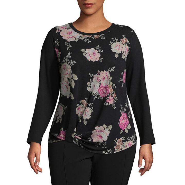 Alyx Long Sleeve Round Neck Floral T-shirt - Plus