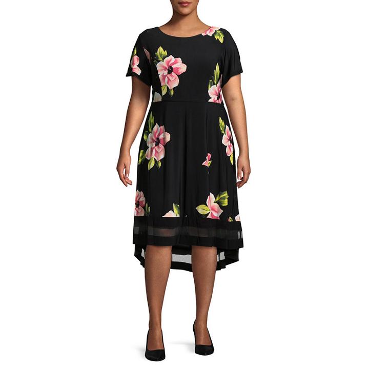 R & K Originals Short Sleeve Floral Fit & Flare Dress-plus