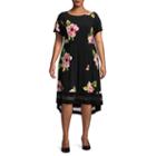 R & K Originals Short Sleeve Floral Fit & Flare Dress-plus