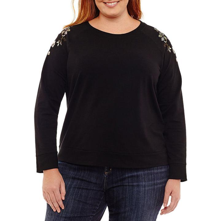 A.n.a Long Sleeve Embroidered Sweatshirt - Plus