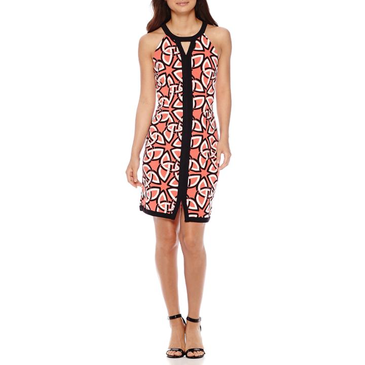Madison Leigh Sleeveless Halter Geo Sheath Dress